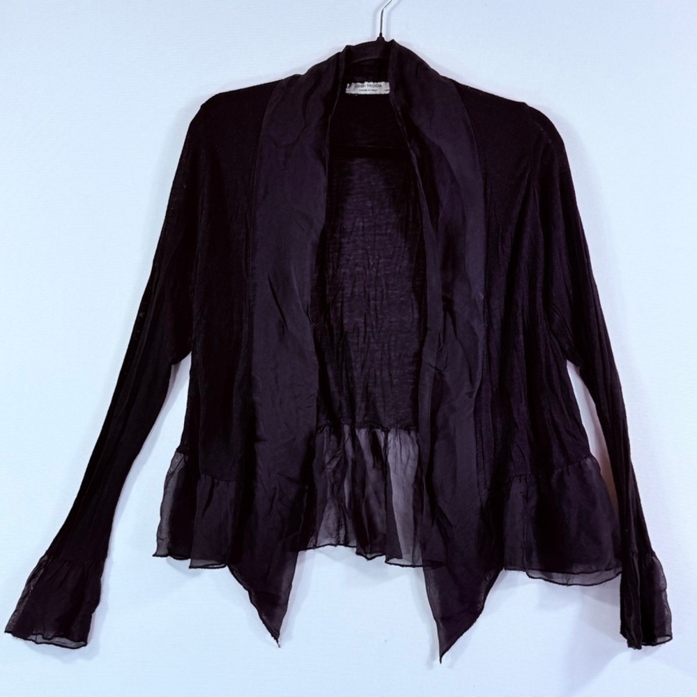Gigi Moda Silk Trim Cardigan Womens OS Black Ruffle Hem Lagenlook Whimsigoth
